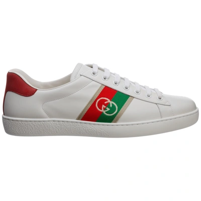 Gucci White & Red Interlocking G Ace Sneakers