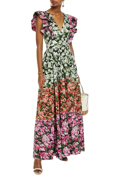 Mary Katrantzou Noor Ruffled Floral-print Stretch-cotton Poplin Maxi Dress In Green