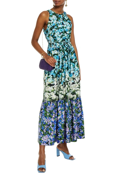Mary Katrantzou Portofino Gathered Floral-print Silk-twill Maxi Dress In Blue