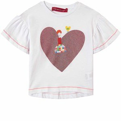 Agatha Ruiz De La Prada Kids'  White Heart Frill Sleeve T-shirt