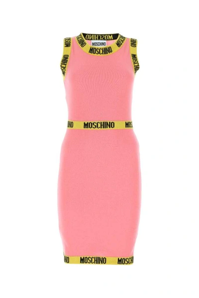 Moschino Sleeveless Logo-trim Cashmere & Wool Sheath Dress In Pink