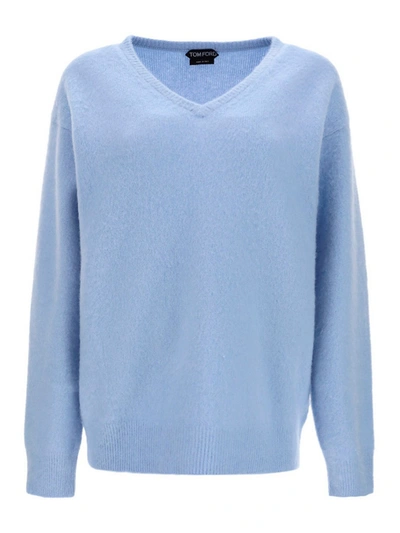 Tom Ford V-neck Cashmere Knit Sweater In Light Blue