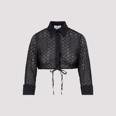 Alaïa Cropped Broderie Anglaise Shirt In Black