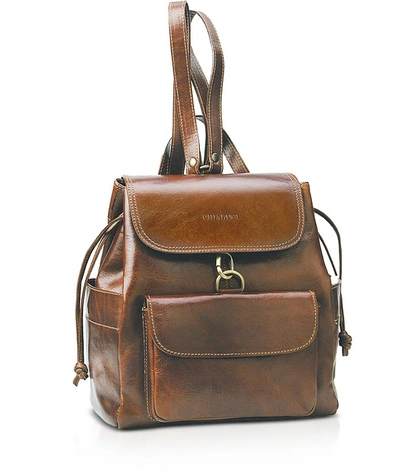 Chiarugi Designer Handbags Front Pocket Genuine Leather Women's Backpack In Marron