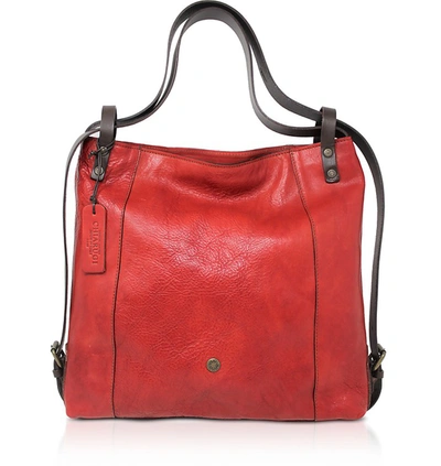 Chiarugi Designer Handbags Genuine Leather Convertible Tote/backpack In Rouge