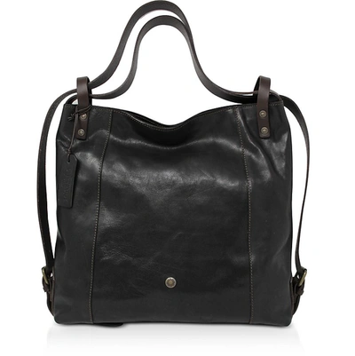 Chiarugi Designer Handbags Genuine Leather Convertible Tote/backpack In Noir