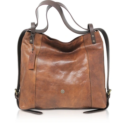Chiarugi Designer Handbags Genuine Leather Convertible Tote/backpack In Marron