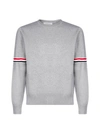 Thom Browne Tricolor Inlay Milano Stitch Cotton Sweater In Light Grey