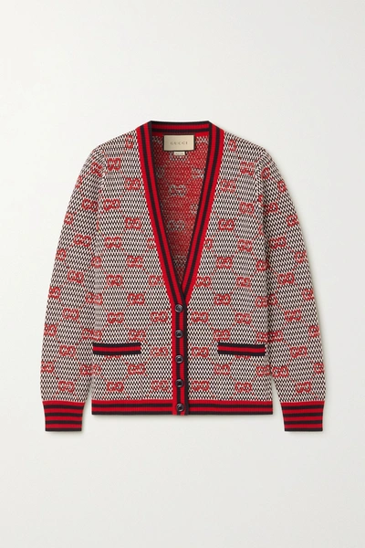 Gucci Gg Jacquard Lamé And Wool Cardigan In Black
