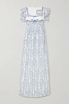 AGUA BY AGUA BENDITA PISTACHIO BEAD-EMBELLISHED EMBROIDERED FLORAL-PRINT COTTON MAXI DRESS