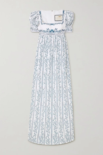Agua By Agua Bendita Pistachio Bead-embellished Embroidered Floral-print Cotton Maxi Dress In White