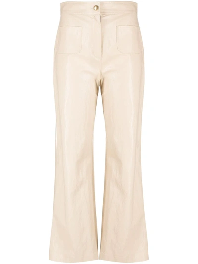 Pinko Womens Cream Baldo High-rise Straight Faux-leather Trousers 14 In Neutrals