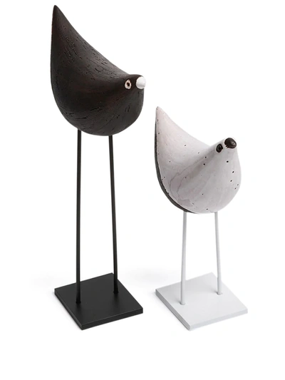 Bitossi Ceramiche Set Of 2 Birds On Stand In Brown, White