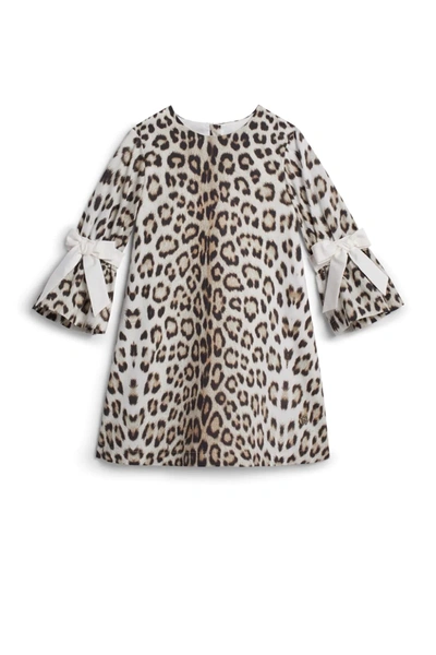 Roberto Cavalli Junior Kids' Bow Trimmed Leopard Print Dress In Beige