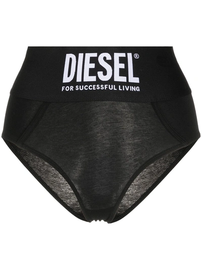 Diesel Logo High-rise Briefs In Black