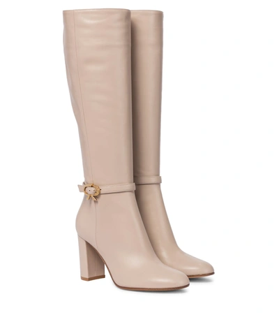 Gianvito Rossi Ribbon 85 Leather Knee-high Boots In Beige