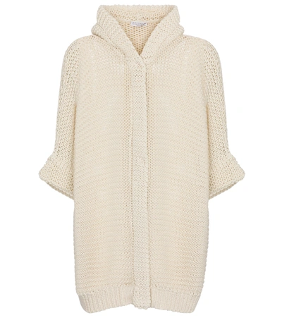 Brunello Cucinelli Hooded Bead-embellished Cotton Cardigan In White