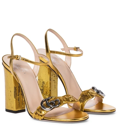 Gucci Marmont Sequined Leather Sandals In Yellow
