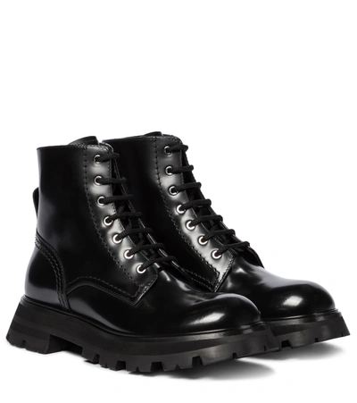 Alexander Mcqueen Wander Shearling-trimmed Leather Combat Boots In Black