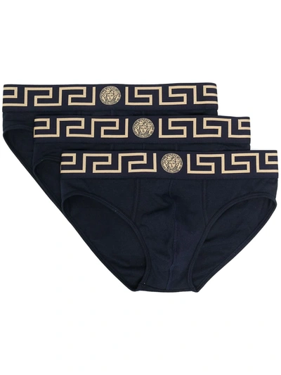 Versace Greca Border Briefs In Blue