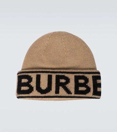 Burberry Neutral Logo Intarsia Cashmere Beanie Hat In Archive Beige