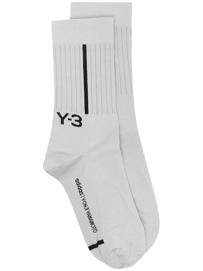 Y-3 Intarsia-logo Socks In Grey