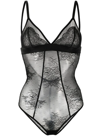 Karl Lagerfeld Lace Open-back Bodysuit In Black