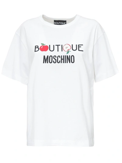 Boutique Moschino Apple Logo Print Cotton T-shirt In White