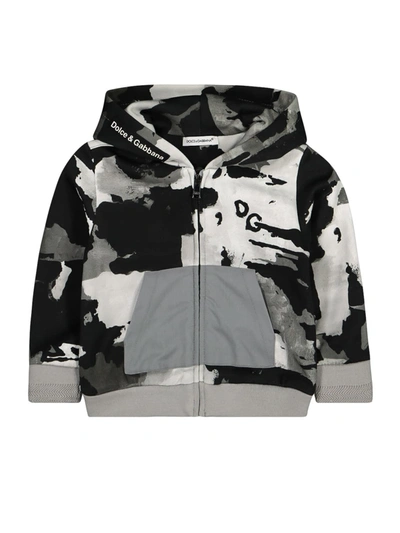 Dolce & Gabbana Kids' Boy's Camo-print Logo Zip-up Hooded Jacket In Black