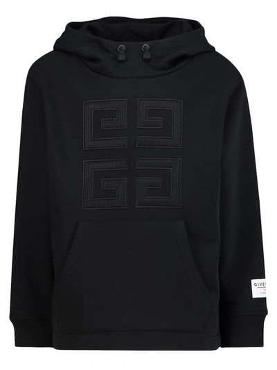 Givenchy Teen Double G-embroidered Rib-trimmed Hoodie In Black