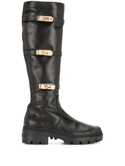 Madison.maison Buckle Detail Knee-high Boots In Black
