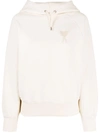 Ami Alexandre Mattiussi Ami De Coeur Embroidered Cotton Hoodie In Off-white