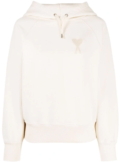 Ami Alexandre Mattiussi Ami De Coeur Embroidered Cotton Hoodie In Neutrals