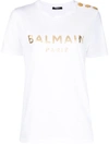 Balmain White Three-button Metallic Logo T-shirt In White