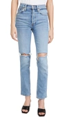 Re/done 80s Comfort Stretch Slim Straight Jeans In Brisk Blue With Rips