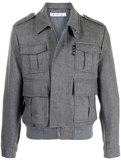 Off-white Logo-patch Military Jacket In Grey