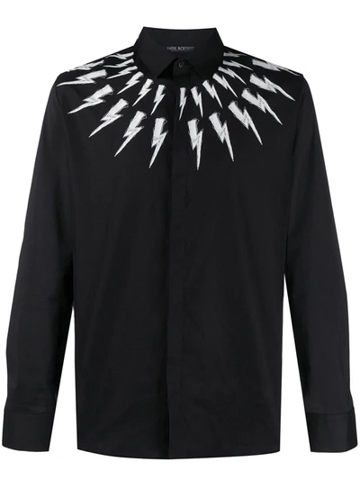 Neil Barrett Motif-print Long-sleeve Shirt In Black