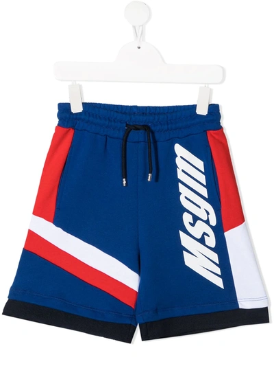 Msgm Teen Colour-block Shorts In Blue