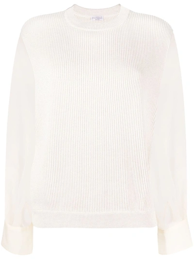 Brunello Cucinelli Crew-neck Knit Silk Jumper In Neutrals