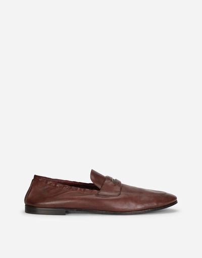 Dolce & Gabbana Calfskin Loafers With Branded Tag In Brown