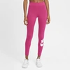 Nike High Rise Essential Leggings In Pink With Calf Logo Print In Fireberry,white