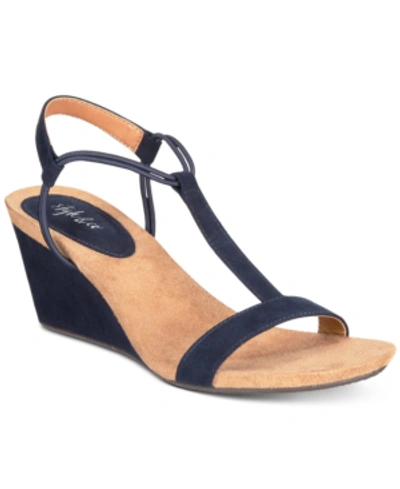 Style & Co Mulan Wedge Sandals, Created For Macy's Women's Shoes In Navy