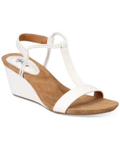Style & Co Mulan Wedge Sandals, Created For Macy's Women's Shoes In White Snake