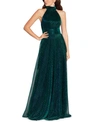 Betsy & Adam Metallic Sleeveless Halter Neck Open Back Gown In Jade Green
