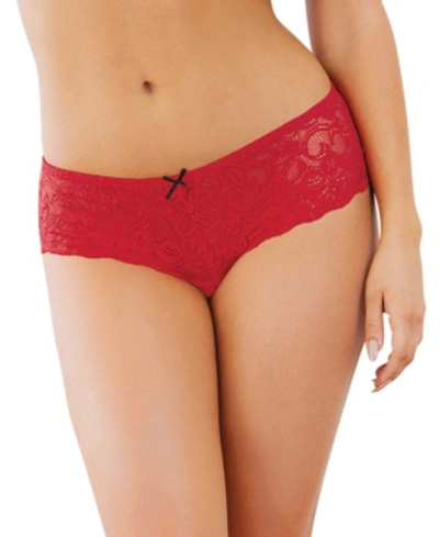 Dreamgirl Women's Low-rise Crotchless Boyshort With Satin Bow Details In Ruby
