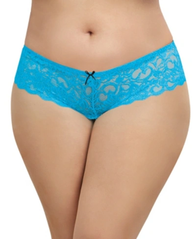 Dreamgirl Women's Plus Size Low-rise Crotchless Boyshort With Satin Bow Details In Turquoise