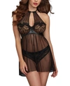 DREAMGIRL WOMEN'S SHEER MESH HALTER FLY-A-WAY FRONT 2PC LINGERIE SET