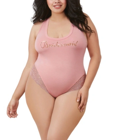 Dreamgirl Women's Plus Size Soft Spandex-jersey Bridesmaid Lingerie Bodysuit In Vint Rose