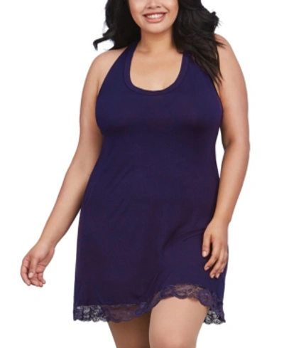 Dreamgirl Plus Size Soft Knit Jersey Lingerie Chemise With Scoop Neckline In Eggplant