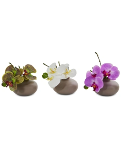 Nearly Natural 7'' Phalaenopsis Orchid Artificial Arrangement, Set Of 3 In Multi